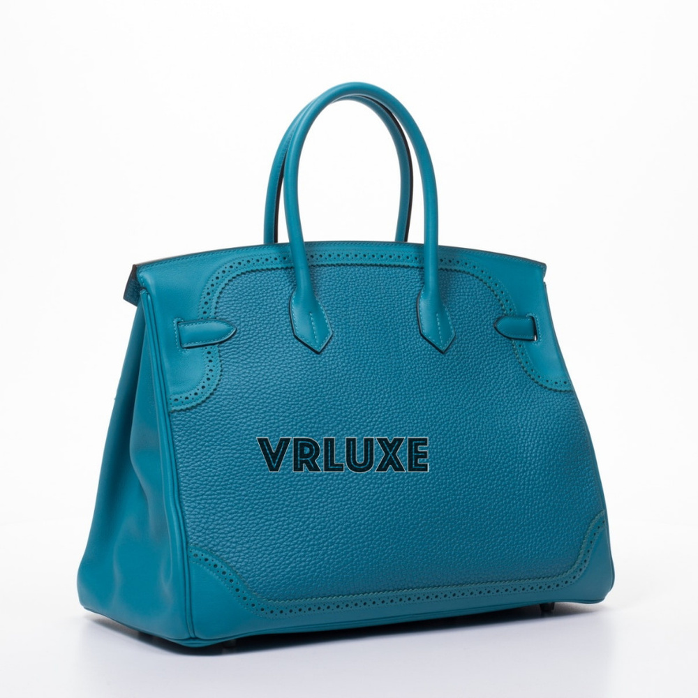 HERMES Birkin 35 Ghilliess Blue PHW Turquoise Bag - Picture 2 of 8